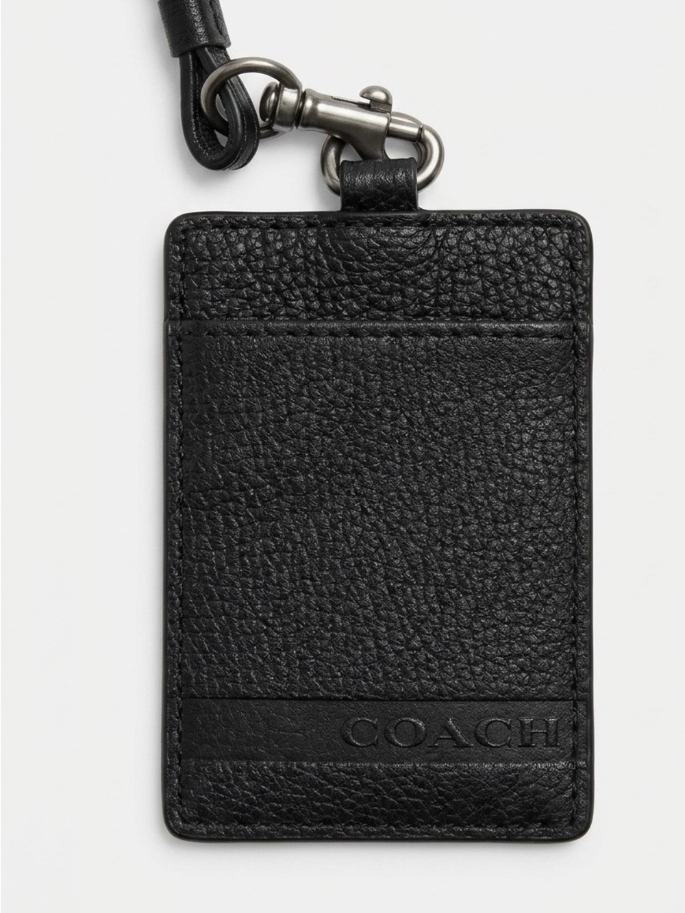 NEW - COACH Men's Black Pebble Leather ID Lanyard Card Holder